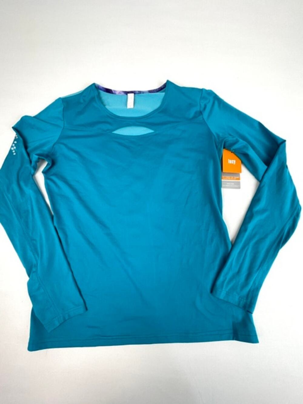 Lucy Fire Me Up Long Sleeve Performance Running Top Teal Mesh Women's M NWT